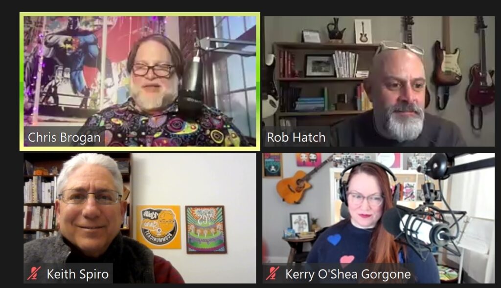 my 3 words, in a zoom call screen capture photo of Chris Brogan, Rob Hatch, Kerry O'Shea Gorgone, and Keith Spiro